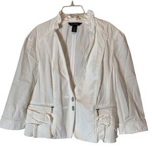 White House Black Market White Jacket Embroidered Detail Size 14